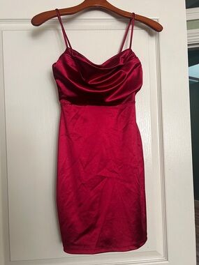 Windsor Satin Cowl Neck Mini Dress - Burgundy Red